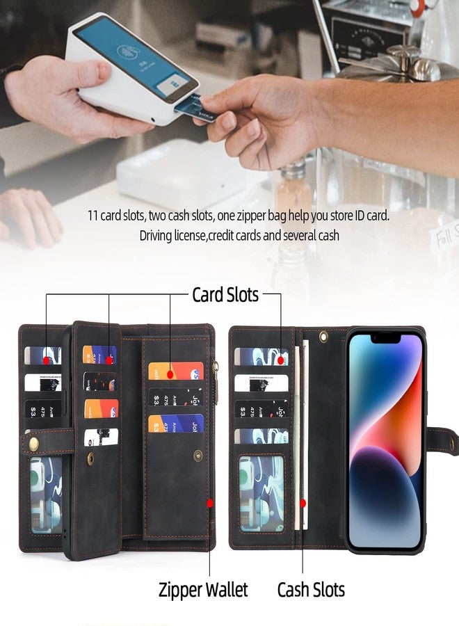 TwoHead Designed for iPhone 14 Wallet Case with Card Holder, Detachable Magnetic Phone Case PU Leather Wallet for Women/Men, with Wrist Strap (Black) - Image 5