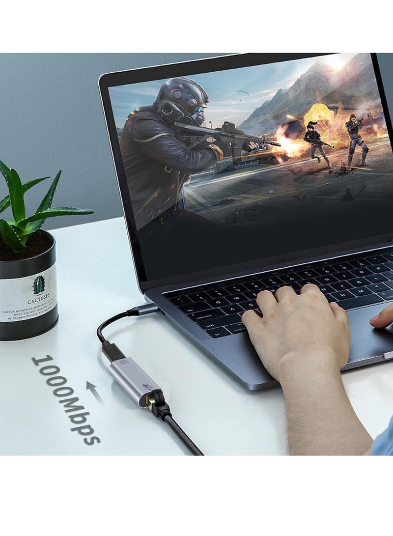 SYOSI USB C to Ethernet Adapter Gigabit RJ45 Female to USB C Female Adapter USB C to RJ45 Adapter Up to1000/100/10Mbps Ethernet LAN Network Adapter Compatible for iPad MacBook Pro 1Pack - Image 2