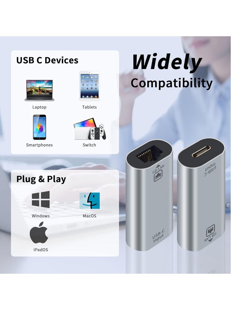 SYOSI USB C to Ethernet Adapter Gigabit RJ45 Female to USB C Female Adapter USB C to RJ45 Adapter Up to1000/100/10Mbps Ethernet LAN Network Adapter Compatible for iPad MacBook Pro 1Pack - Image 4