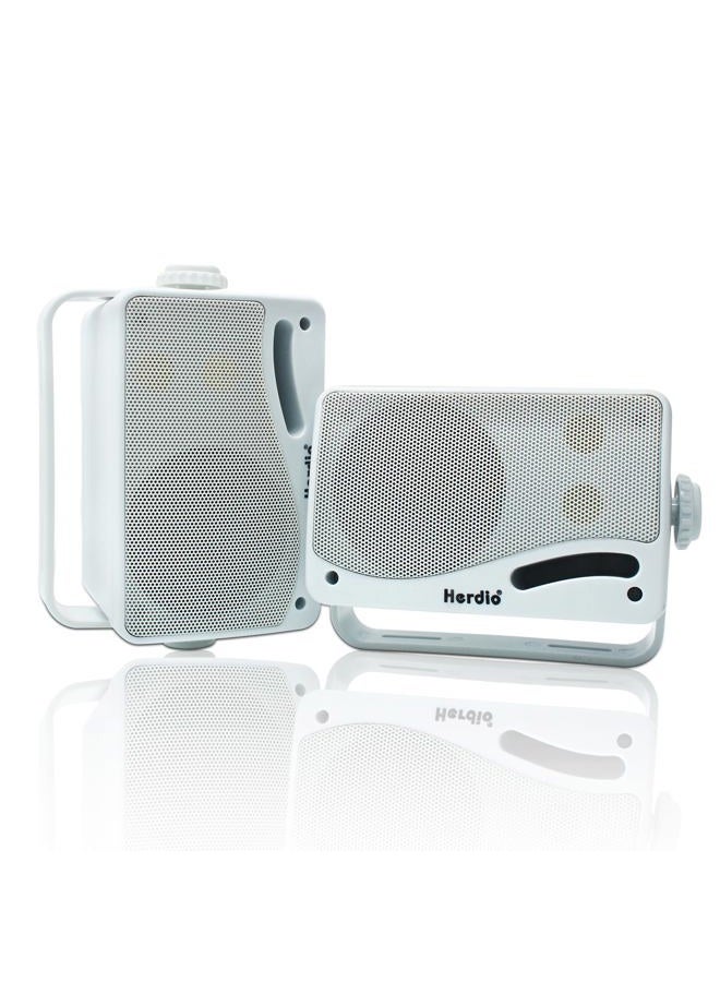 Herdio 3.5" Outdoor Bluetooth Speakers Wired Waterproof, 200W 3 Way Upgrade Premium Wall Mount Speakers, Durable Mountable Loud Sound System for Patio Indoor Deck Garage (White Pair) - Image 1