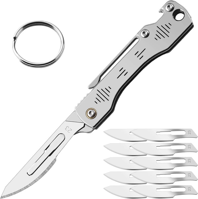 ITOKEY Folding Scalpel Knife, Scalpel Pocket Knife, Scalpels Surgical with 10pcs #23 Replaceable Razor Blades, Bottle Opener - Bread Lame Dough Scoring Tool, EDC Utility Knives, Small Keychain Knives - Image 1