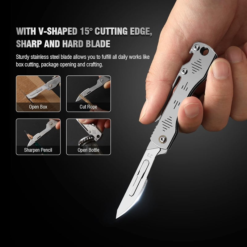 ITOKEY Folding Scalpel Knife, Scalpel Pocket Knife, Scalpels Surgical with 10pcs #23 Replaceable Razor Blades, Bottle Opener - Bread Lame Dough Scoring Tool, EDC Utility Knives, Small Keychain Knives - Image 4