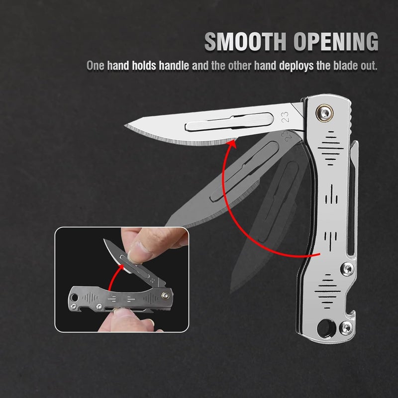 ITOKEY Folding Scalpel Knife, Scalpel Pocket Knife, Scalpels Surgical with 10pcs #23 Replaceable Razor Blades, Bottle Opener - Bread Lame Dough Scoring Tool, EDC Utility Knives, Small Keychain Knives - Image 2