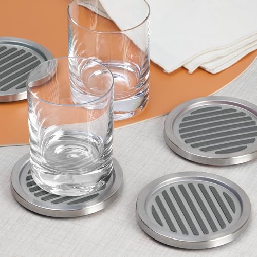 InterDesign iDesign Forma Brushed Stainless Steel Drink Coasters for Home Counters, Kitchen, Dining Room, Living Room, Patio, Coffee Table, Set of 4, Black,20550 - Image 4