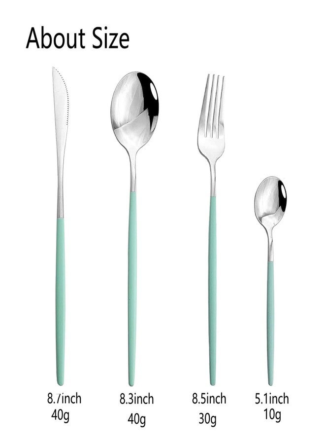 JASHII 24 Piece Titanium Mint Green Plated Stainless Steel Flatware Set, Utensils Set, Cutlery Set Service for 6 (Mint Green Handle, Shiny Silver) - Image 3