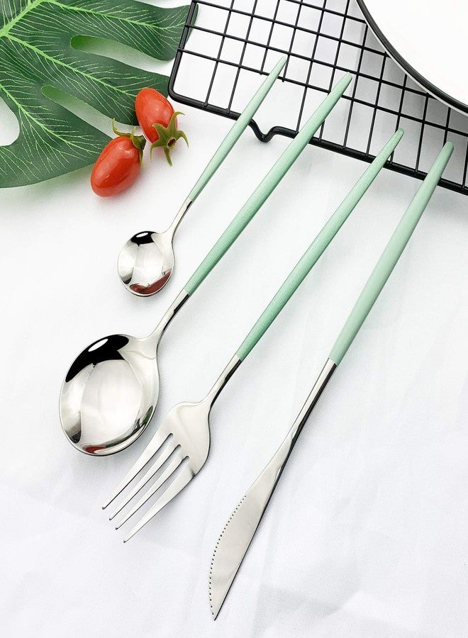 JASHII 24 Piece Titanium Mint Green Plated Stainless Steel Flatware Set, Utensils Set, Cutlery Set Service for 6 (Mint Green Handle, Shiny Silver) - Image 5