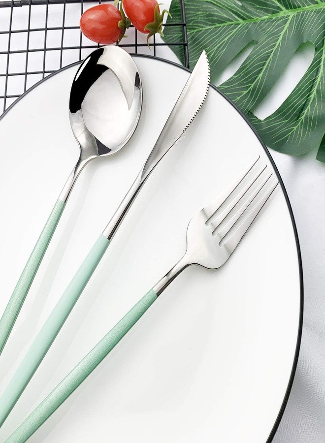 JASHII 24 Piece Titanium Mint Green Plated Stainless Steel Flatware Set, Utensils Set, Cutlery Set Service for 6 (Mint Green Handle, Shiny Silver) - Image 4