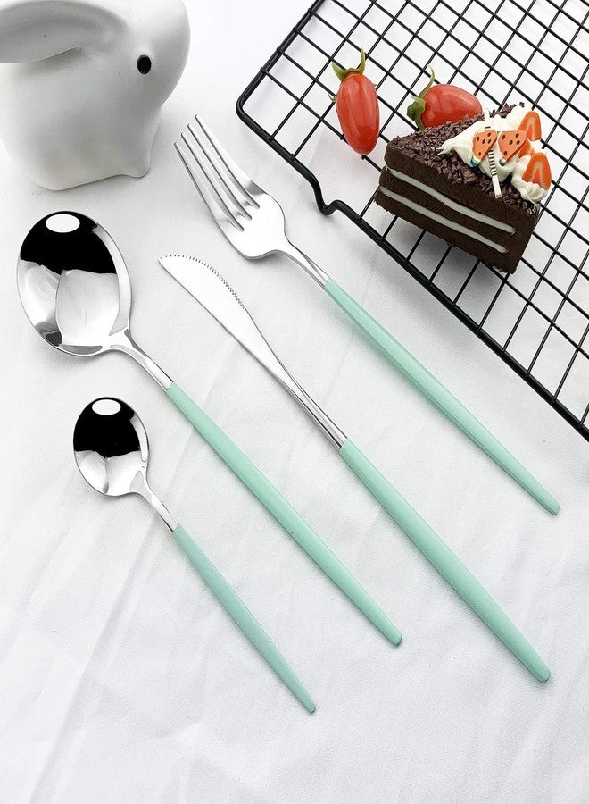JASHII 24 Piece Titanium Mint Green Plated Stainless Steel Flatware Set, Utensils Set, Cutlery Set Service for 6 (Mint Green Handle, Shiny Silver) - Image 2