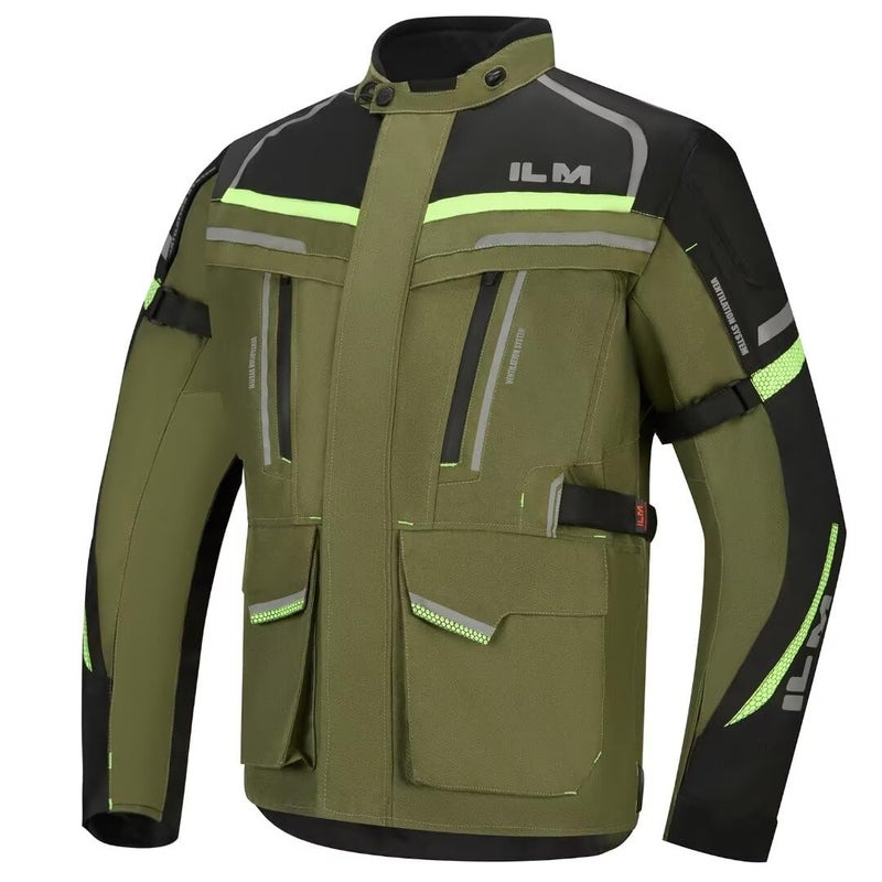 ILM Men's Street Motorcycle Jacket with CE Armor and Detachable Thermal Liner All Season Waterproof Adventure Touring Jackets Model JRL3 Green, L - Image 1