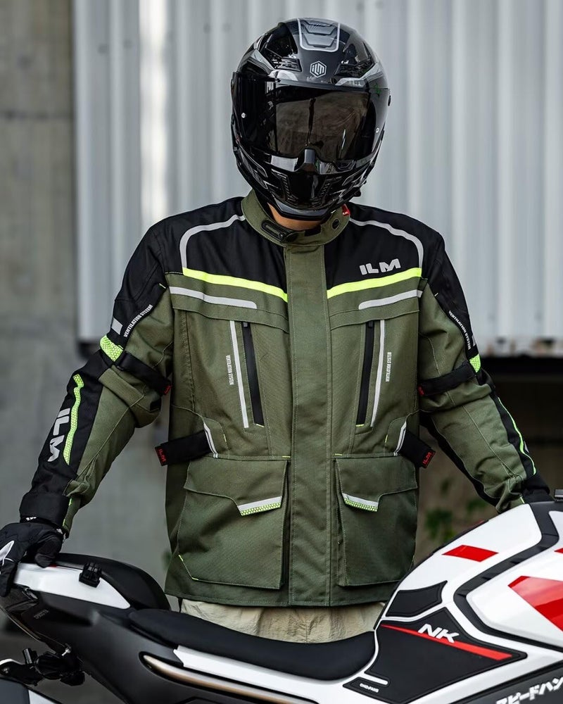 ILM Men's Street Motorcycle Jacket with CE Armor and Detachable Thermal Liner All Season Waterproof Adventure Touring Jackets Model JRL3 Green, L - Image 2
