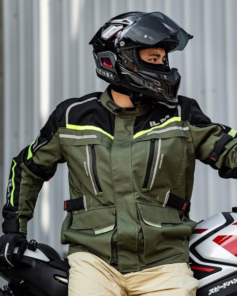 ILM Men's Street Motorcycle Jacket with CE Armor and Detachable Thermal Liner All Season Waterproof Adventure Touring Jackets Model JRL3 Green, L - Image 3