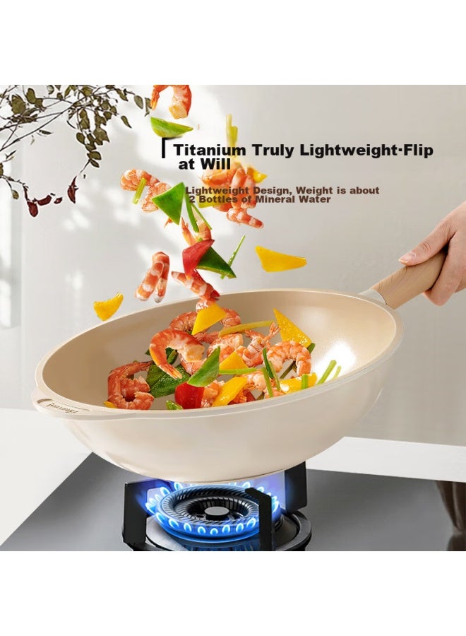 Amercook Titanium Ceramic Non-stick Wok, Uncoated Stir-fry Pan, Household Flat-bottom Titanium Pan, Suitable For Induction And Gas Stoves - Image 1
