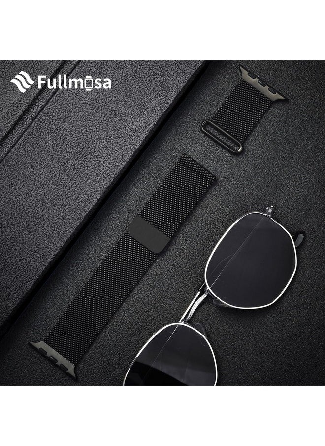 Fullmosa - Fullmosa Compatible with Apple Watch Strap 49mm 46mm 45mm 44mm 42mm（Series 3/2/1） Women Men,Milanese iWatch Strap Ultra 2/1 Series 10 9 8 7 6 5 4 3 2 1 SE SE2,Black [Watch and Case NOT Included] - Image 1