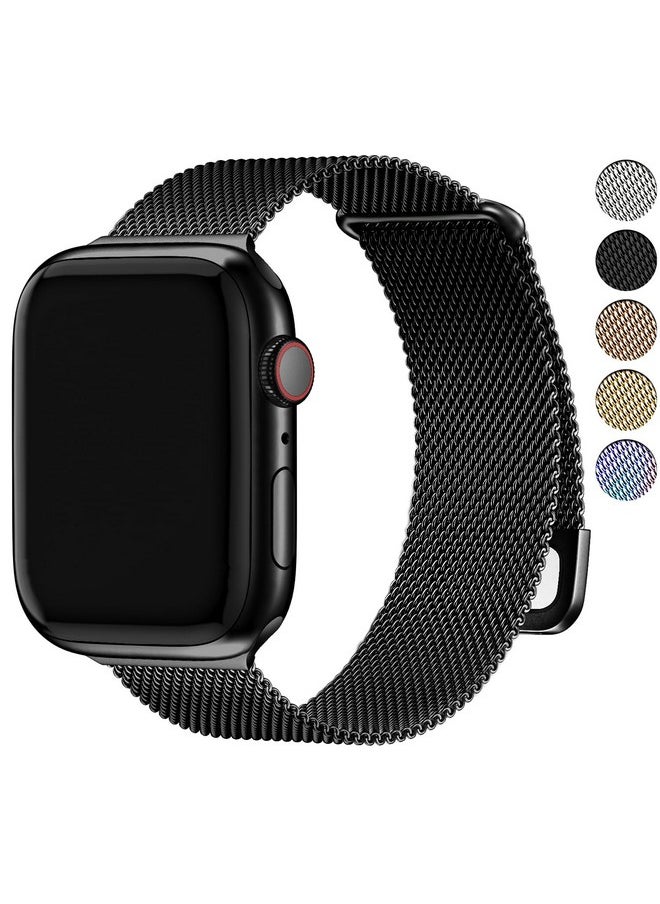 Fullmosa - Fullmosa Compatible with Apple Watch Strap 49mm 46mm 45mm 44mm 42mm（Series 3/2/1） Women Men,Milanese iWatch Strap Ultra 2/1 Series 10 9 8 7 6 5 4 3 2 1 SE SE2,Black [Watch and Case NOT Included] - Image 1