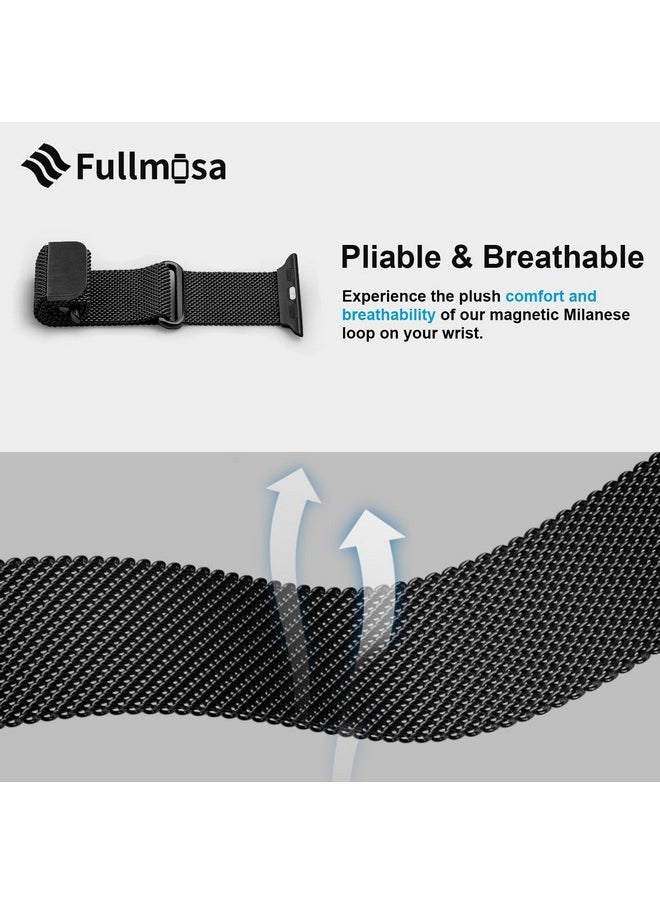 Fullmosa - Fullmosa Compatible with Apple Watch Strap 49mm 46mm 45mm 44mm 42mm（Series 3/2/1） Women Men,Milanese iWatch Strap Ultra 2/1 Series 10 9 8 7 6 5 4 3 2 1 SE SE2,Black [Watch and Case NOT Included] - Image 1