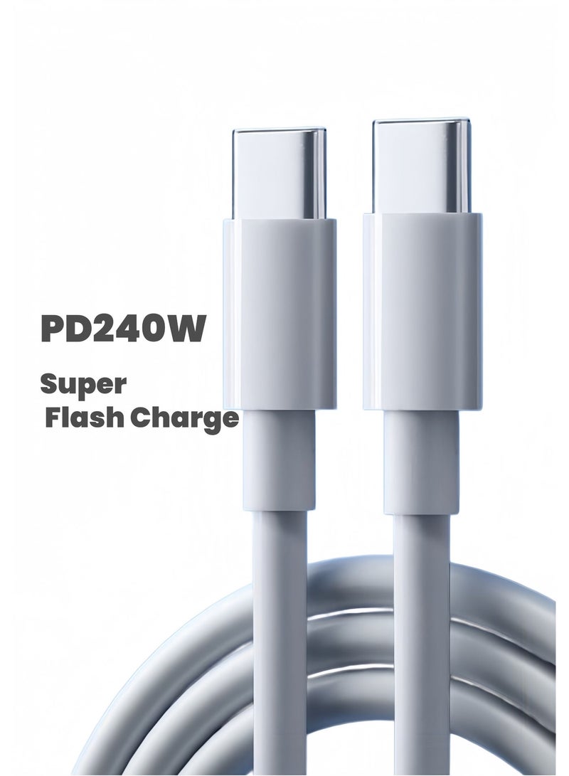 BASEMO 240W PD Fast Charging Cable, 1.5M White USB-C to USB-C, Safe Charger for Apple iPhone 16/17 Series, iPad & Mac Devices - Image 1