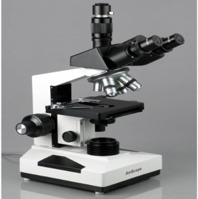 AmScope AmScope T490BDK Compound Trinocular Microscope WF10x and WF20x Eyepieces 40X2000X Magnification BrightfieldDarkfield Halogen Illumination Abbe Condenser DoubleLayer Mechanical Stage Sliding Head HighResolution Optics  - Image 2