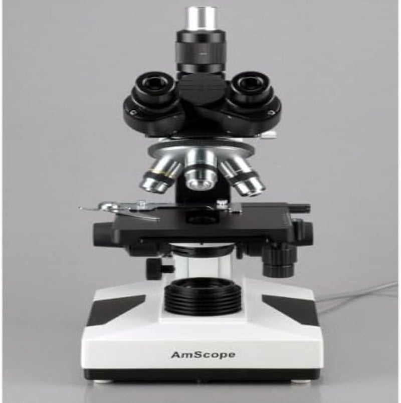 AmScope AmScope T490BDK Compound Trinocular Microscope WF10x and WF20x Eyepieces 40X2000X Magnification BrightfieldDarkfield Halogen Illumination Abbe Condenser DoubleLayer Mechanical Stage Sliding Head HighResolution Optics  - Image 3