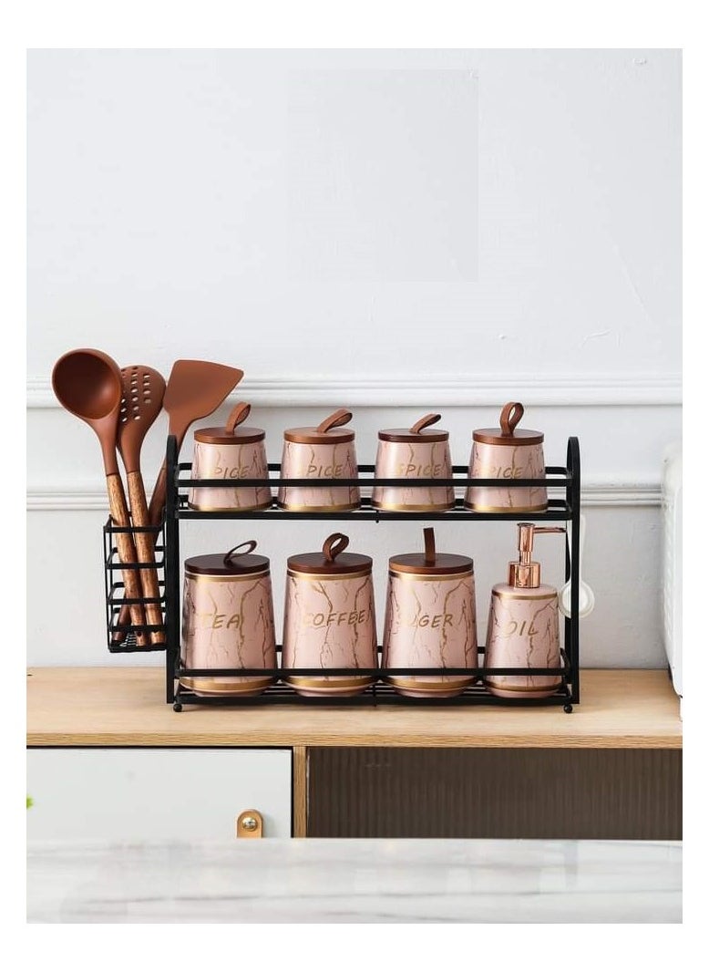 MARBLE - Porcelain spice set of 16 pieces on a metal stand, Marble Pink, MF361152302C - Image 1