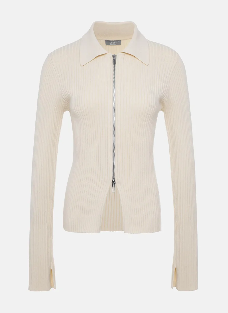 Lichi Fitted ribbed cardigan with metal zip
