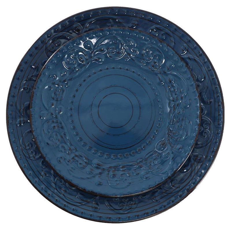 Elama Malibu Deep Ocean 16-Piece Stoneware Embossed Pattern Reactive Glaze Dark Blue Dinnerware Set, Tableware, Serveware Set (Deep Ocean Blue) - Image 3