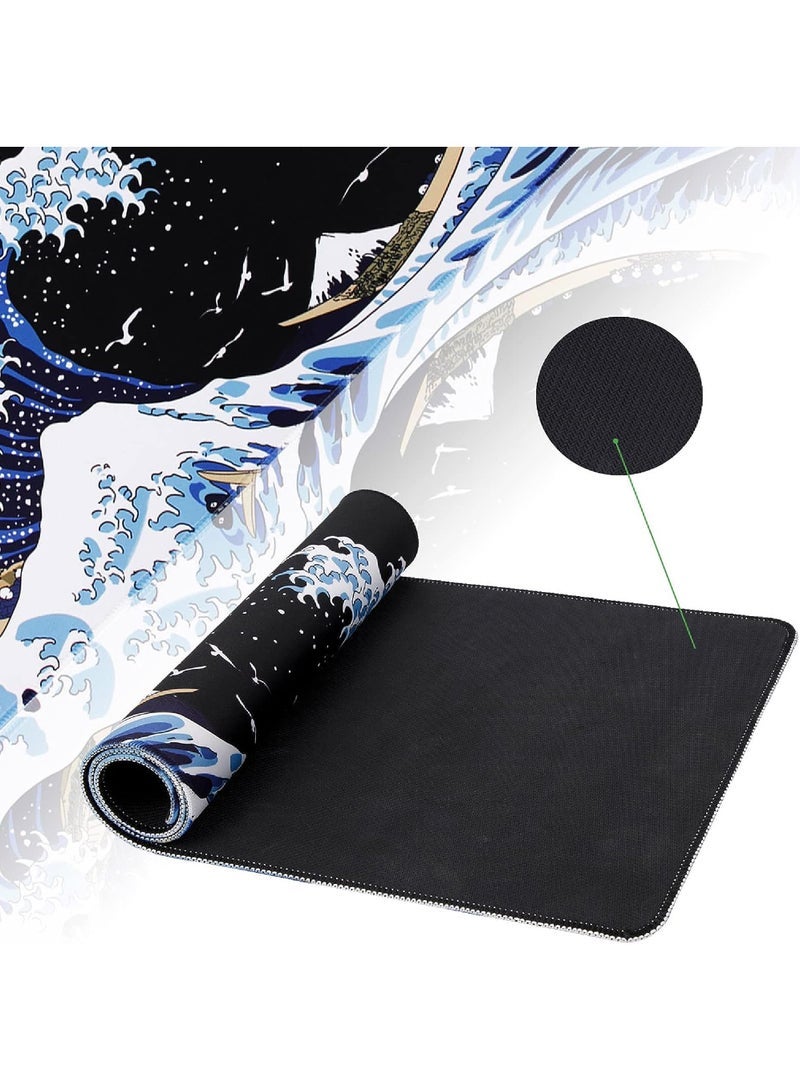 Captaintech Laptop Mouse Pad Sea Wave Big Mice Pads PC Keyboard Waterproof and Non-Slip 800 * 300 * 3mm Thick Rubber Table Mat Kanagawa Surfing and Mouse Pads  - Image 5