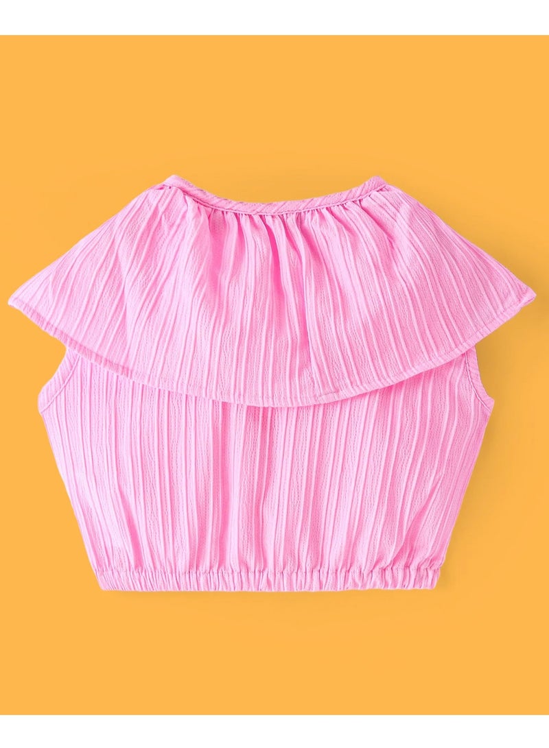 Ollington St. Textured Woven Sleeveless Top With Frill Detailing & Culottes/Co-ord Set With Pockets Solid Colour - Pink - Image 3