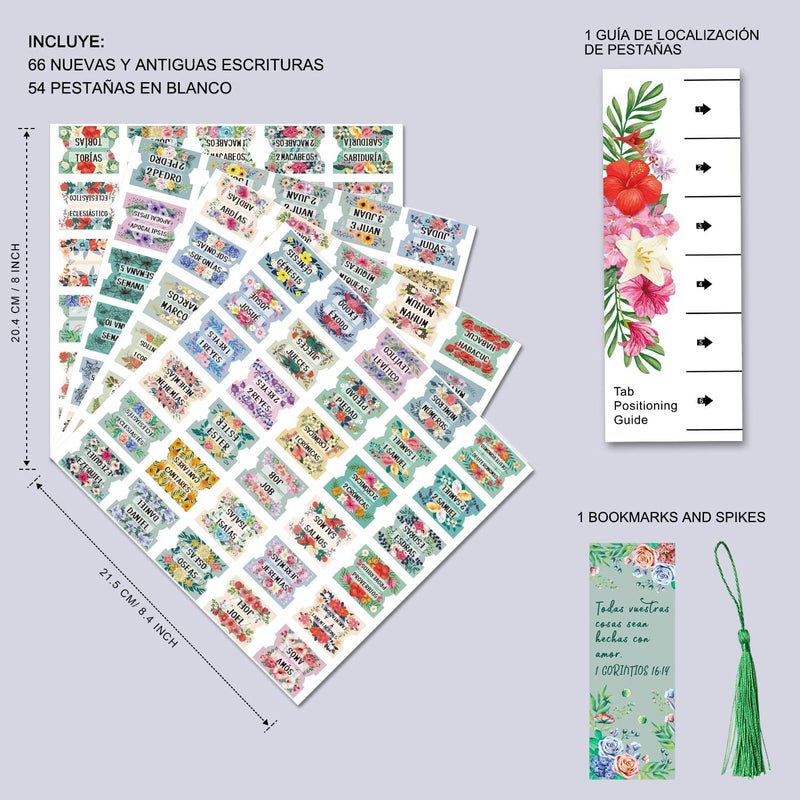Cualfec Spanish Bible Index Tabs New & Old Testament Tabs Matte Laminated Floral Design, Bible Journaling Supplies - 122 Pcs (Floral) - Image 2