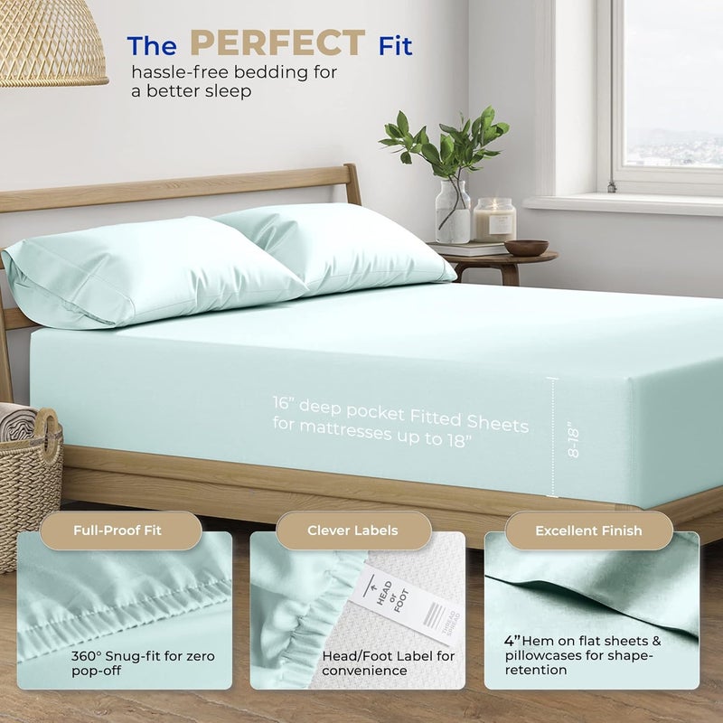 THREAD SPREAD Egyptian Cotton Sheets Twin Size - Luxury 400 Thread Count 100% Cotton Twin Sheets Set (3 PC, Sea Foam), Silky Soft, Cooling & Breathable Sateen Weave 16" Deep Pocket Bed Sheet Set - Image 4