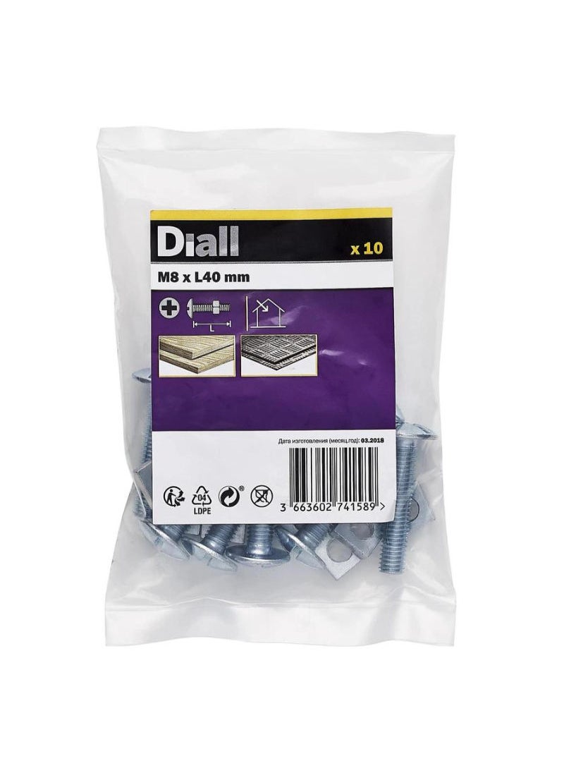 ACE Zinc Plated Carbon Steel Roofing Nut And Bolt Pack M8 X 40 Mm 10 Piece 