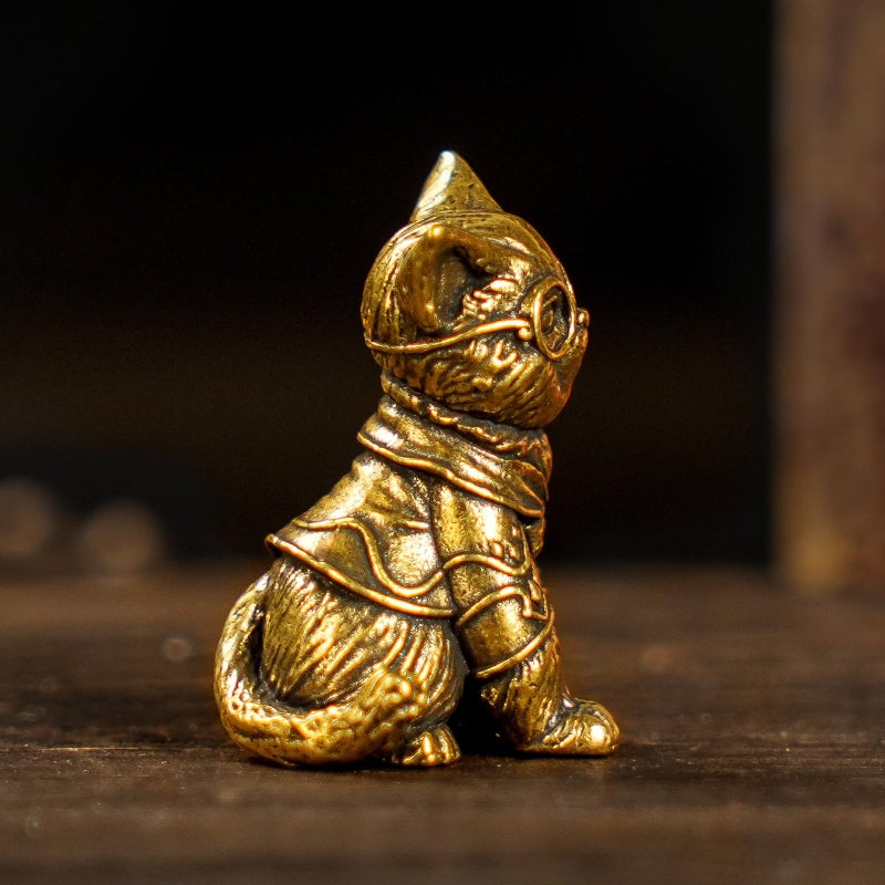 CHOVY Retro Handcrafted Scholarly Cat Ornament - 100% Solid Brass Desk Decor Intellectual Kitten Sculpture with Doctoral Glasses Vintage Style Collectible Art Piece Unique Gift for Cat Lovers - Image 5
