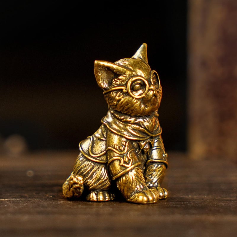 CHOVY Retro Handcrafted Scholarly Cat Ornament - 100% Solid Brass Desk Decor Intellectual Kitten Sculpture with Doctoral Glasses Vintage Style Collectible Art Piece Unique Gift for Cat Lovers - Image 4