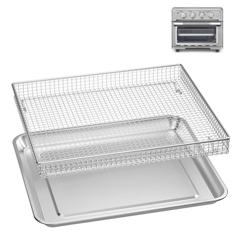 COWHERDING Stainless Steel Baking Tray Pan And Air Fryer Basket Compatible With Cuisinart Airfryer Toa-060 And Toa-065 (With Cuisinart Toa-060 And Toa-065) - Image 1