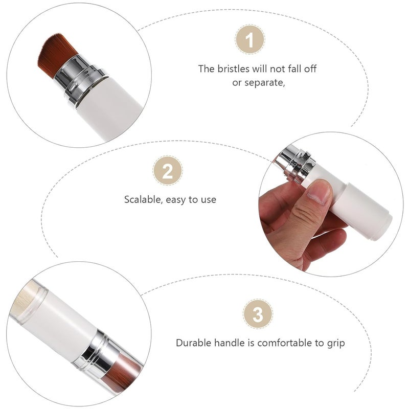 Double-ended Telescopic Cosmetics Makeup Brush 2-in-1 White Silver Ring Concealer and Powder Brush for Face Foundation Blending Application - Image 3