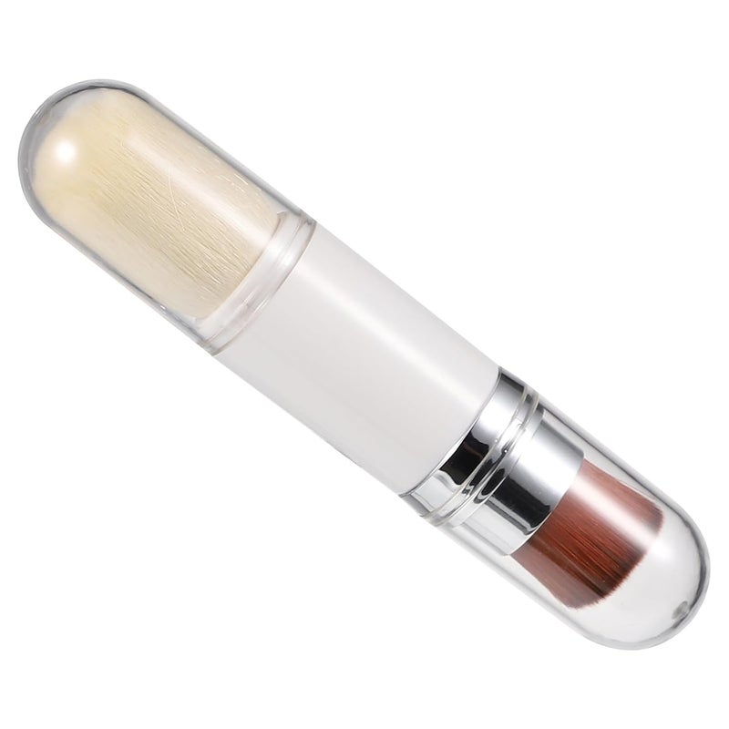 Double-ended Telescopic Cosmetics Makeup Brush 2-in-1 White Silver Ring Concealer and Powder Brush for Face Foundation Blending Application - Image 1