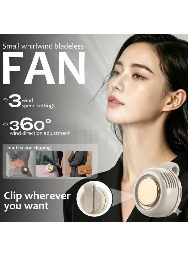 epicarma Portable Mini Leafless Clip Fan USB Rechargeable 360° Adjustable Personal Cooling Fan with Waist Neck & Collar Clip, 3 Speed Bladeless Pocket Fan, 900mAh Battery Up to 5 Hours, Hands Free Makeup Eyelash Travel Camping Outdoor Fan for Women Men - Image 1