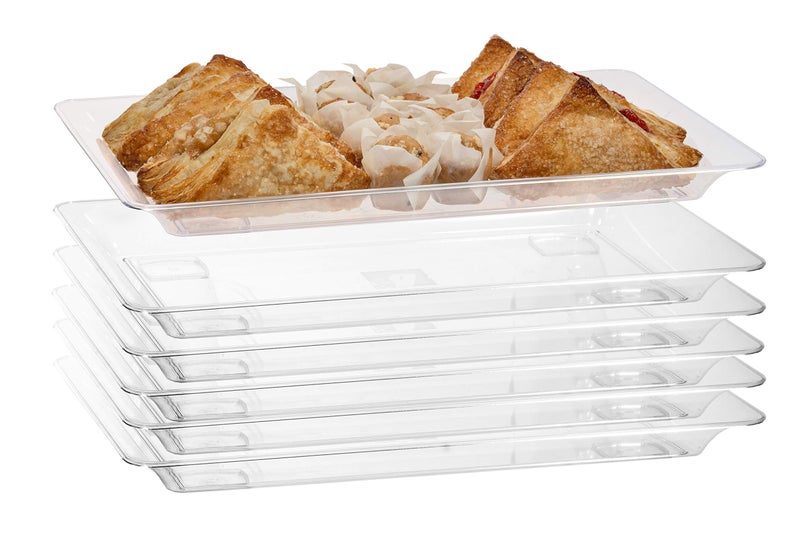 Exquisite - 6 Pack Crystal Clear Premium Quality 18.25 Inches x 11.25 inches Rectangle Plastic Disposable Serving Trays For Parties - Heavy Duty Serving Platter And Serving Trays For Eating