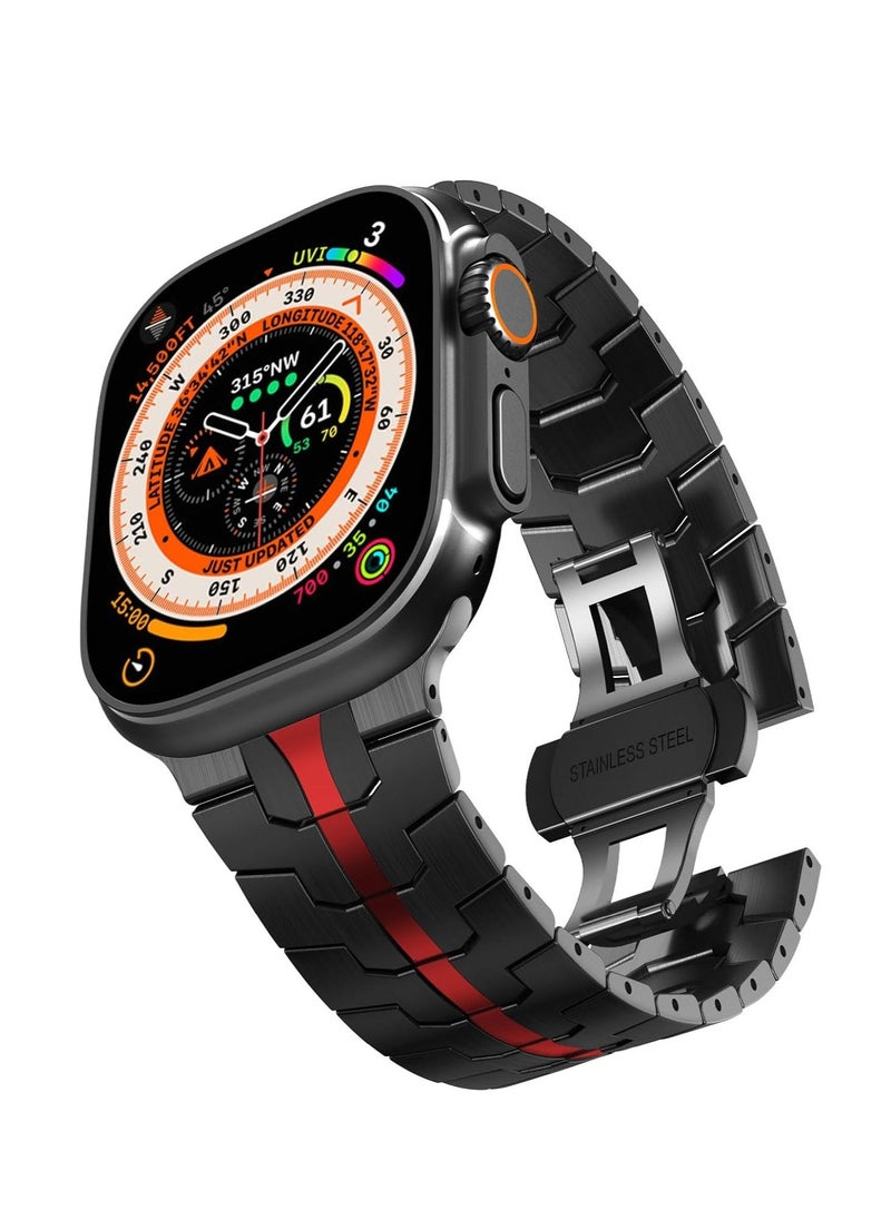 JAJEEK Stainless Steel Strap for iWatch 49mm, 46mm, 45mm, 44mm, 42mm – Black/Red Replacement Band for Apple Watch Ultra 3, Ultra 2, Ultra, Series 10, 9, 8, 7, SE, 6, 5, 4, 3, 2, 1 – Stylish, Durable, and Adjustable - Image 1