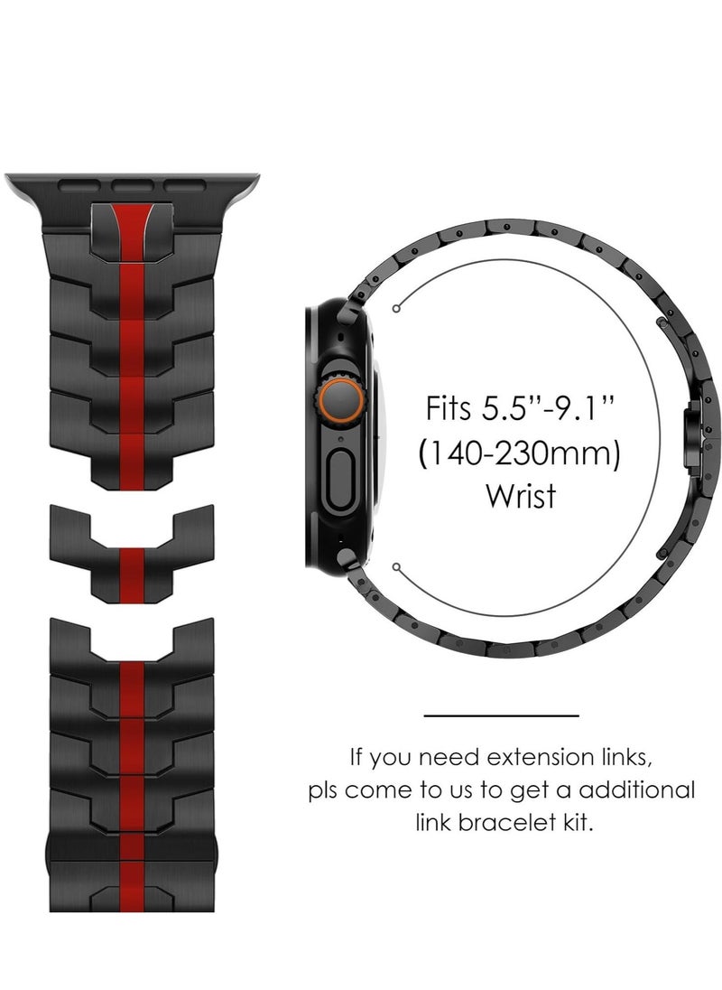 JAJEEK Stainless Steel Strap for iWatch 49mm, 46mm, 45mm, 44mm, 42mm – Black/Red Replacement Band for Apple Watch Ultra 3, Ultra 2, Ultra, Series 10, 9, 8, 7, SE, 6, 5, 4, 3, 2, 1 – Stylish, Durable, and Adjustable - Image 3