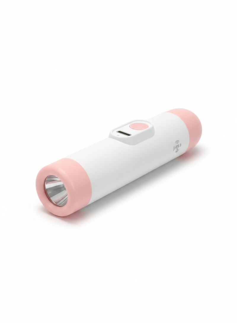 Rechargeable Flashlight with Vibration Massage Function - USB-C Powered - White & Pink - Image 1