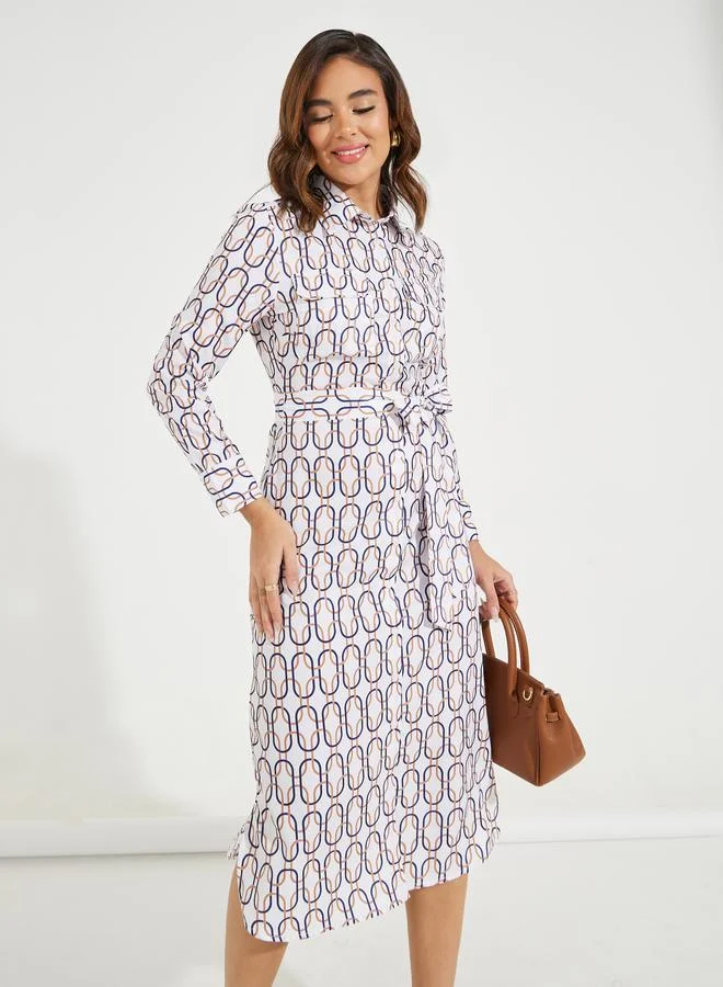 Styli Printed Shirred Midi Dress