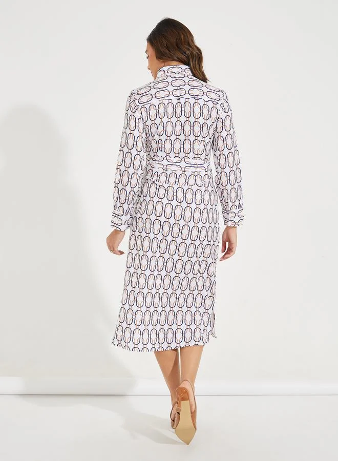 Styli Printed Shirred Midi Dress