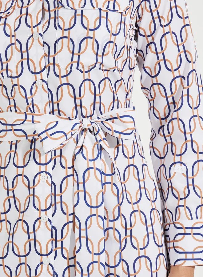 Styli Printed Shirred Midi Dress