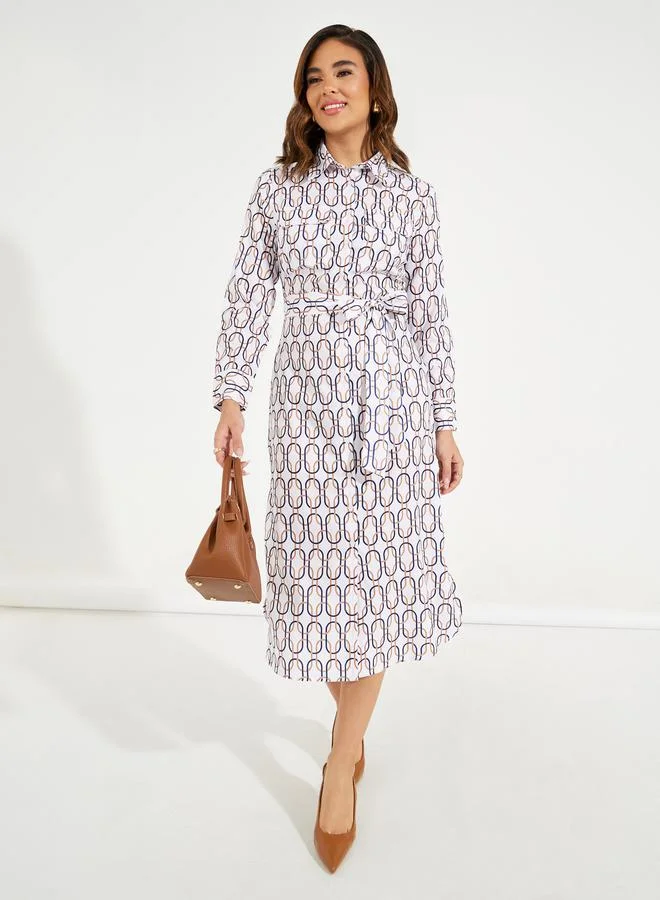 Styli Printed Shirred Midi Dress