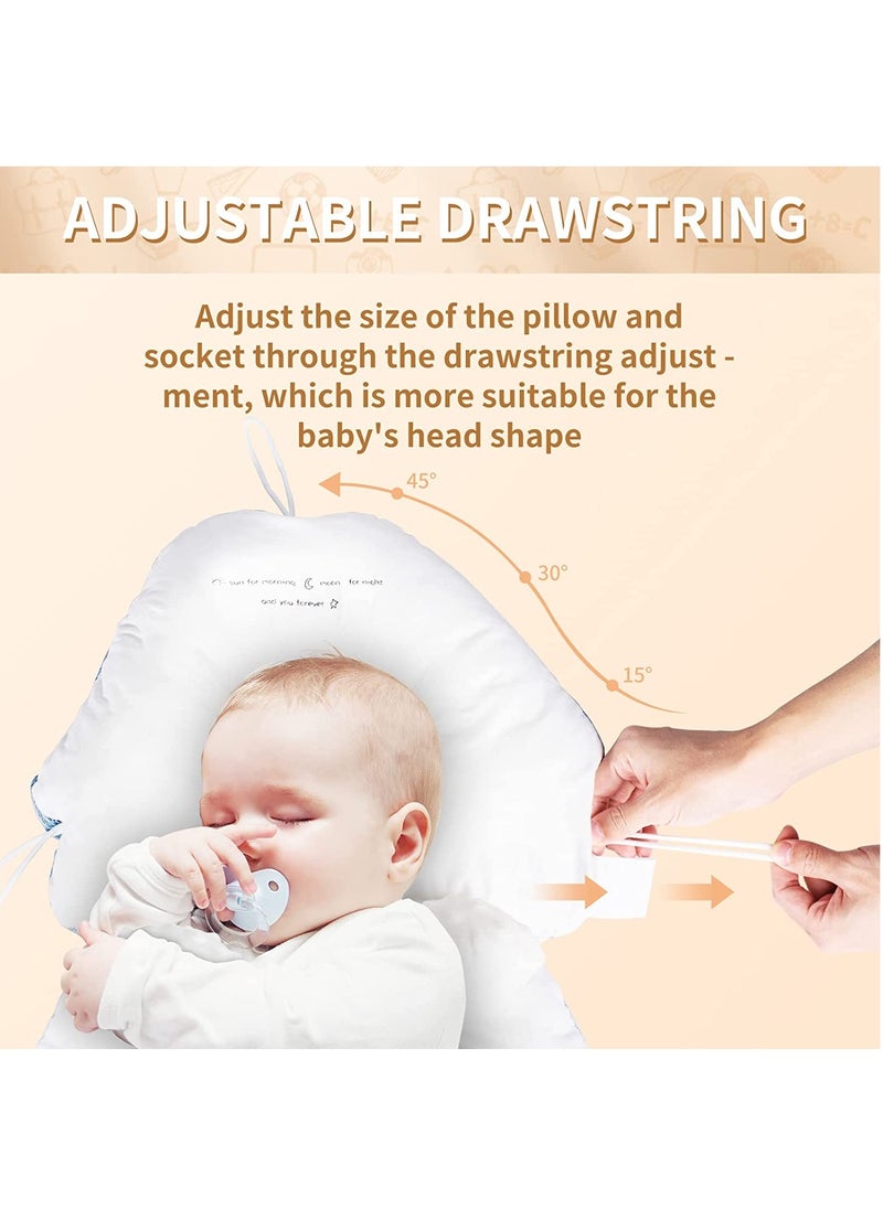 Gonice - Baby Head Shaping Pillow, Infant Anti-Startle Sleep Pillow, Removable, Drawstring Adjustable Winter and Summer Dual-Use, Suitable for Babies 0-36 Months - Blue - Image 1