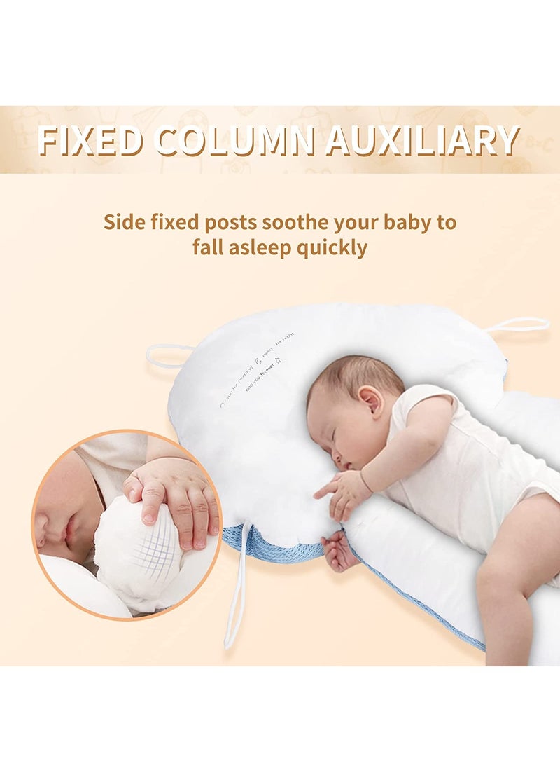 Gonice - Baby Head Shaping Pillow, Infant Anti-Startle Sleep Pillow, Removable, Drawstring Adjustable Winter and Summer Dual-Use, Suitable for Babies 0-36 Months - Blue - Image 1