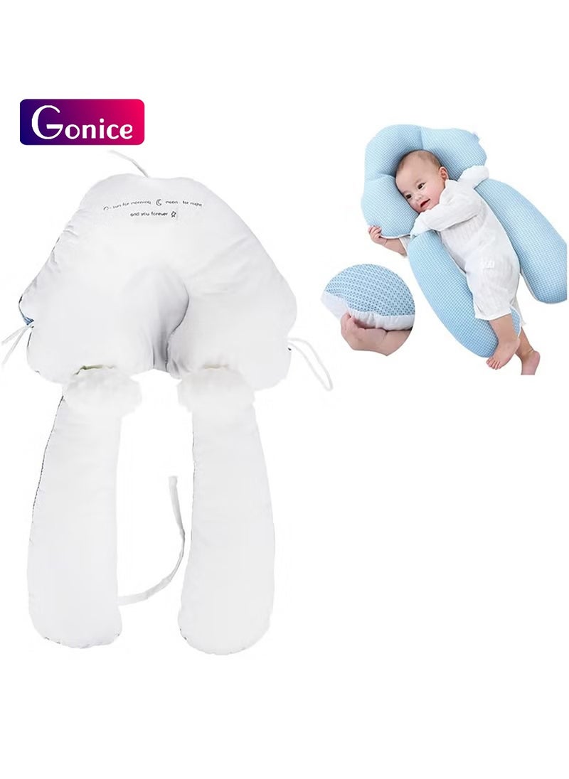 Gonice - Baby Head Shaping Pillow, Infant Anti-Startle Sleep Pillow, Removable, Drawstring Adjustable Winter and Summer Dual-Use, Suitable for Babies 0-36 Months - Blue - Image 1