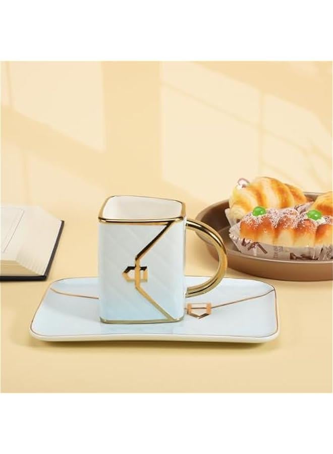 OCTOBER Ceramic Coffee Mug Saucer Set, Creative Cute Handbag Shaped Cup with Spoon and Saucer for Office and Home, 10 oz/300 ml for Tea Latte Milk, for Mom on Mothers Day (Light Blue)  - Image 3