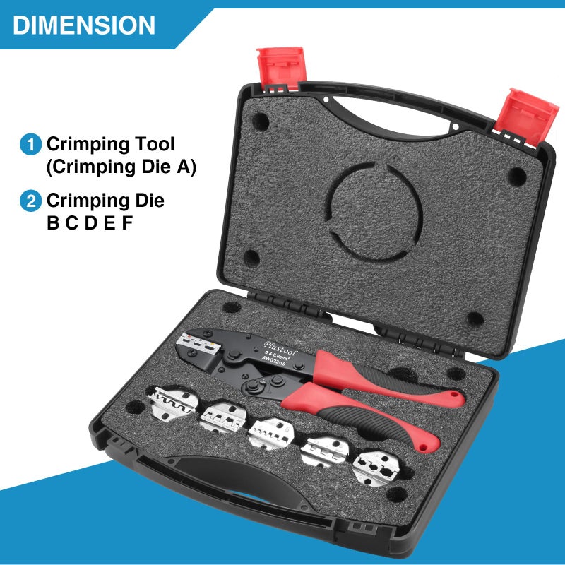 Plustool 6PCS Crimping Tool Set - Ratcheting Wire Crimper - for Heat Shrink, Insulated Nylon, Non-Insulated, Ferrule Terminal, Open Barrel Terminals & Solar Connectors - Image 3