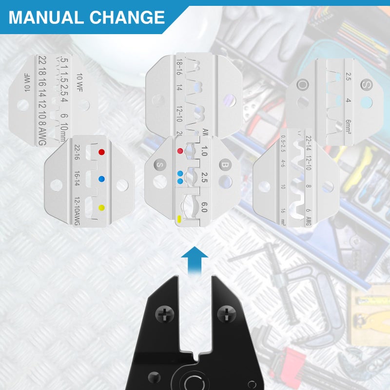 Plustool 6PCS Crimping Tool Set - Ratcheting Wire Crimper - for Heat Shrink, Insulated Nylon, Non-Insulated, Ferrule Terminal, Open Barrel Terminals & Solar Connectors - Image 5
